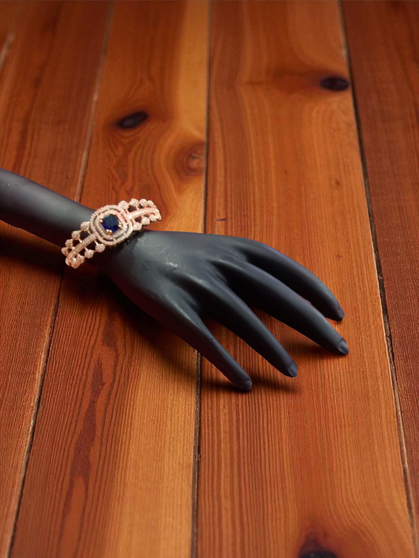 Ammaira’s Royal Blue Stone Rose Gold Plated AAA AD Zirconia Openable Bracelet