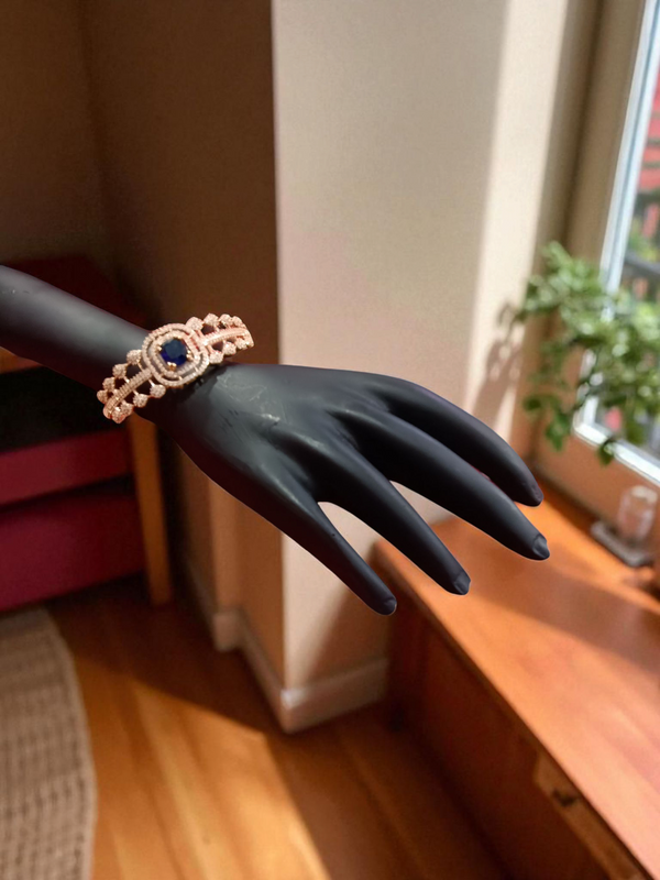 Ammaira’s Royal Blue Stone Rose Gold Plated AAA AD Zirconia Openable Bracelet