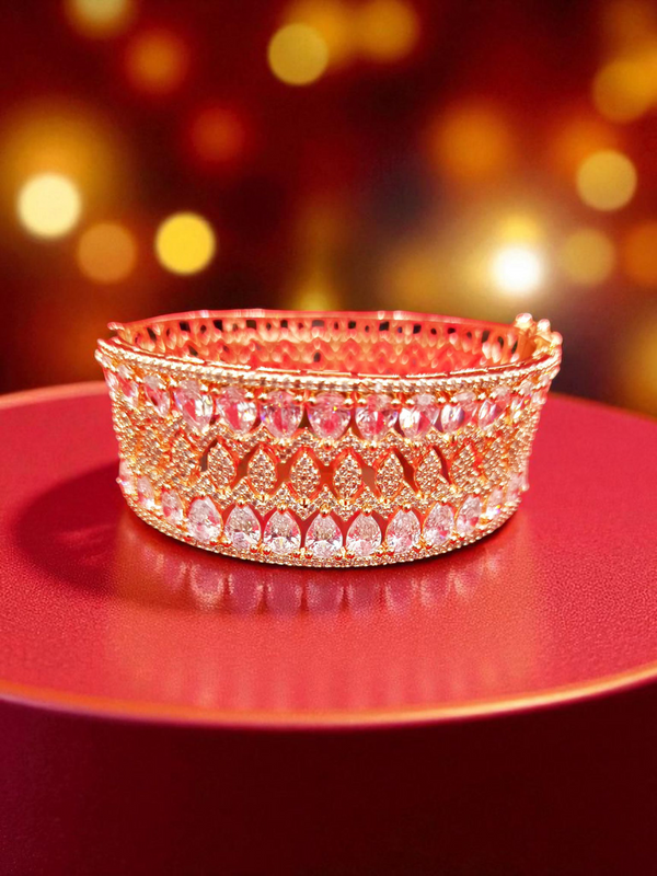 Ammaira’s Rose Gold Plated AAA AD Zirconia Openable Bracelet – Purple & Plain Stone