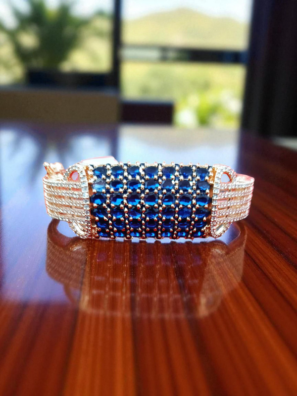 Ammaira’s Blue Rose Gold Plated AAA AD Zirconia Openable Bracelet