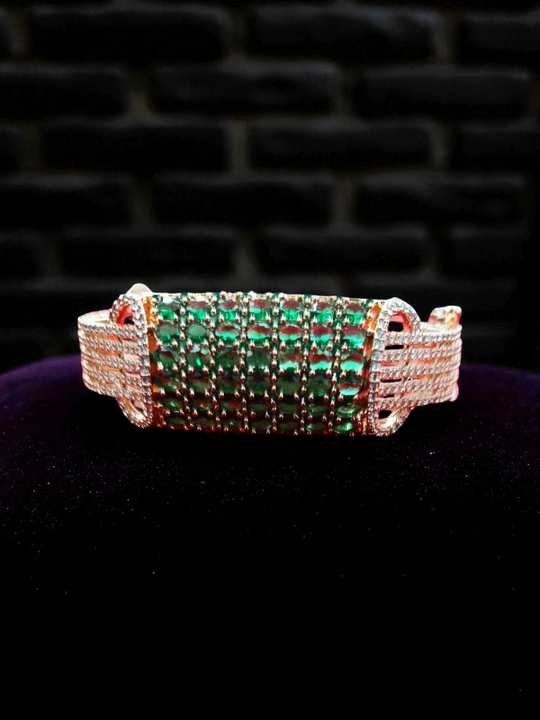 Ammaira’s Green Rose Gold Plated AAA AD Zirconia Openable Bracelet