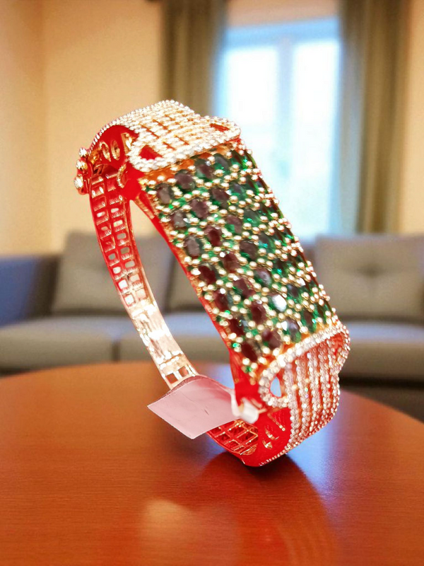 Ammaira’s Green Rose Gold Plated AAA AD Zirconia Openable Bracelet