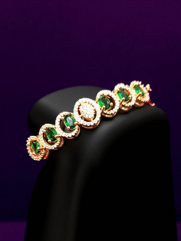 ✨ Ammaira’s Radiant Emerald Green Stone Rose Gold Plated AAA AD Zirconia Openable Bracelet ✨