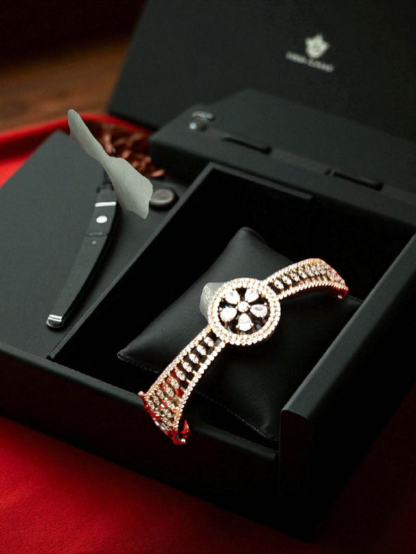 Ammaira’s Dual Tone Rose Gold & Black Plated AAA AD Zirconia Openable Bracelet