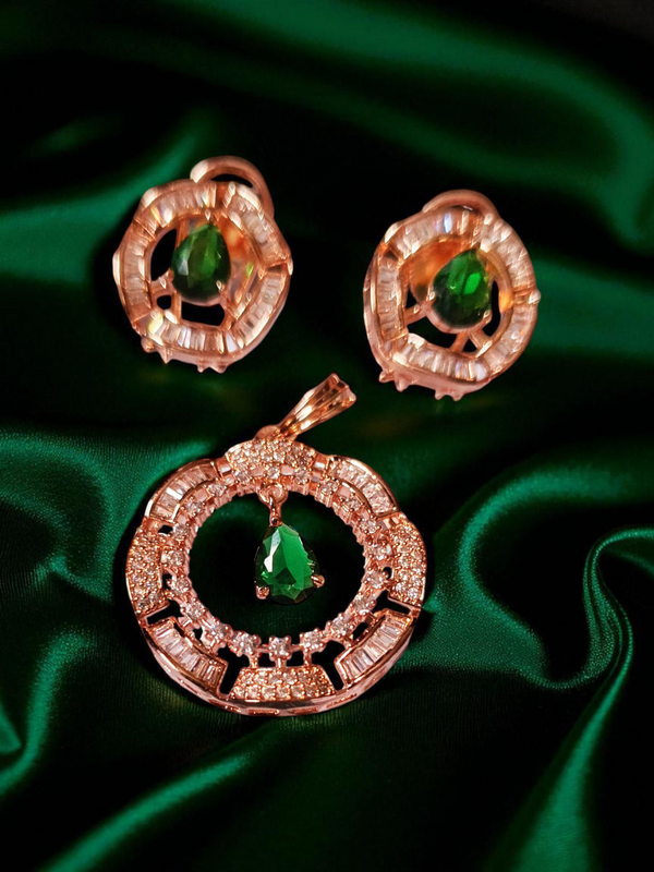 ✨ Ammaira's Gold Plated AAA AD Zirconia Pendant Sets – Available in Emerald Green & Plain White ✨
