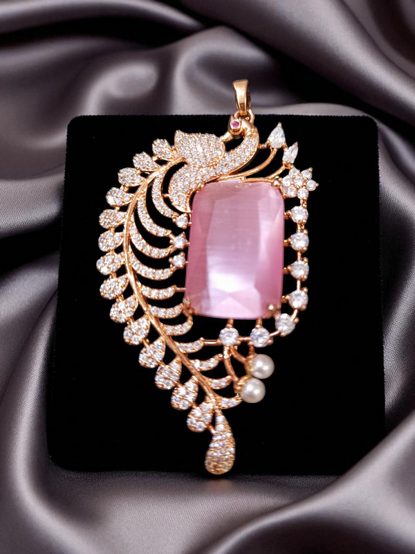 Ammaira’s Graceful Peacock Motif Rose Gold Plated AAA AD Zirconia Pendant Set