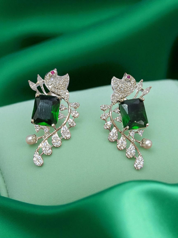 Ammaira’s Graceful Peacock Motif Silver Plated AAA AD Zirconia Pendant Set