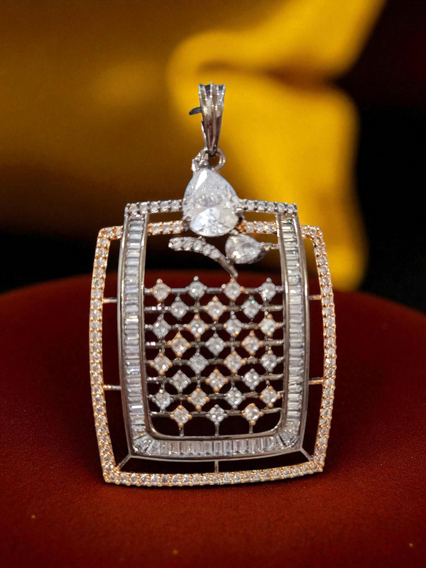 Ammaira’s Rhodium Plated Black & Rose Gold AAA AD Zirconia Pendant Set