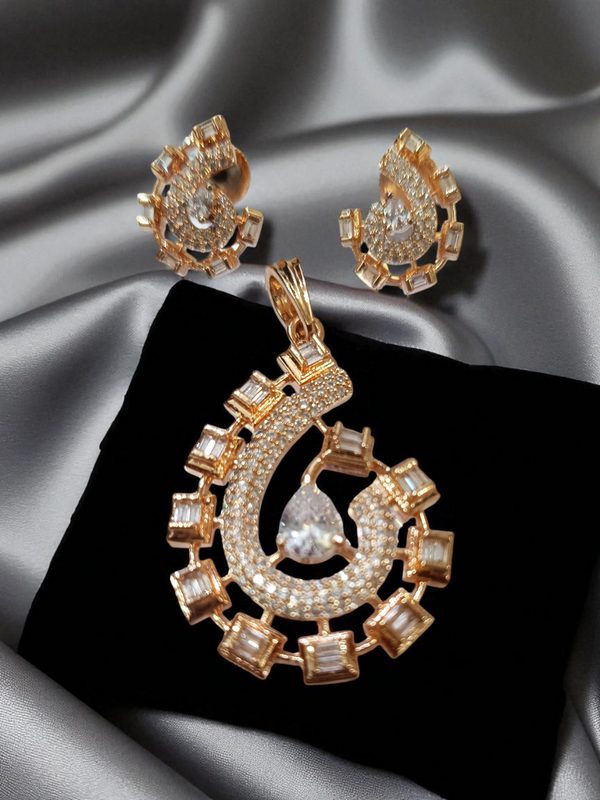 ✨Ammaira’s Tear drop Rose Gold Plated AAA AD Zirconia Pendant Set ✨
