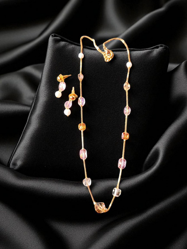 Premium High Gold Fancy Crystal Mala with Earrings