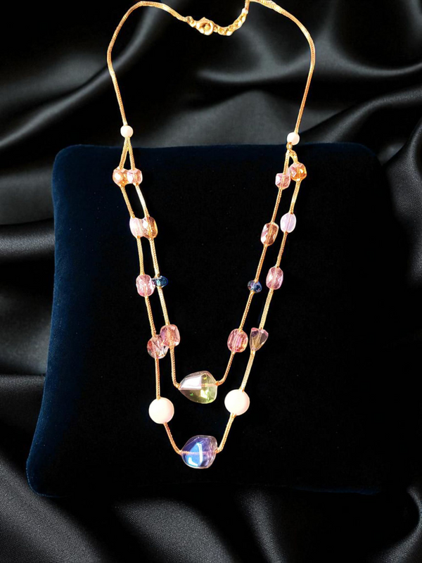 Premium High Gold Fancy Double Layered Crystal Mala with Earrings