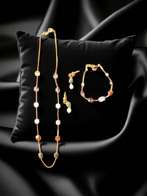 Premium High Gold Fancy Crystal Mala with Designer Earrings