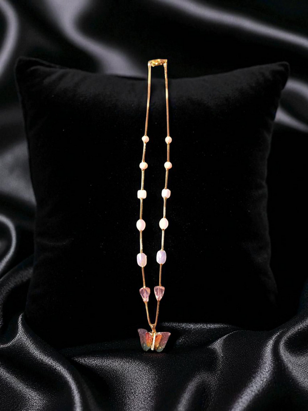 Premium High Gold Fancy Butterfly Pendant Crystal Mala withEarrings