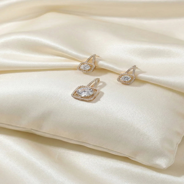 Ammaira's Rose Gold-Tone Square Halo Solitaire Set - Ammaira Jewelz