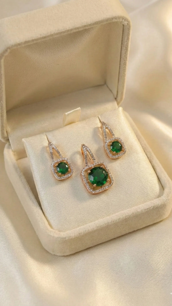 Ammaira's Rose Gold-Tone Square Halo Solitaire Set - Ammaira Jewelz