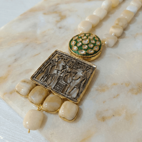 Ivory Beaded Antique Pendant Necklace | Ammaira Jewelz. Ammaira Jewelz