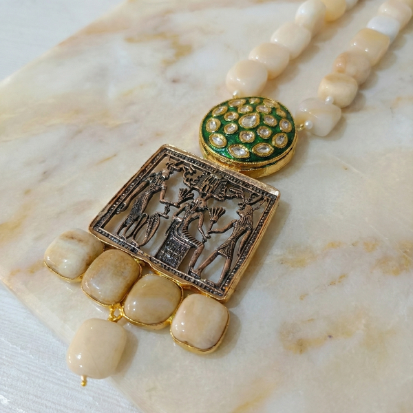 Ivory Beaded Antique Pendant Necklace | Ammaira Jewelz.