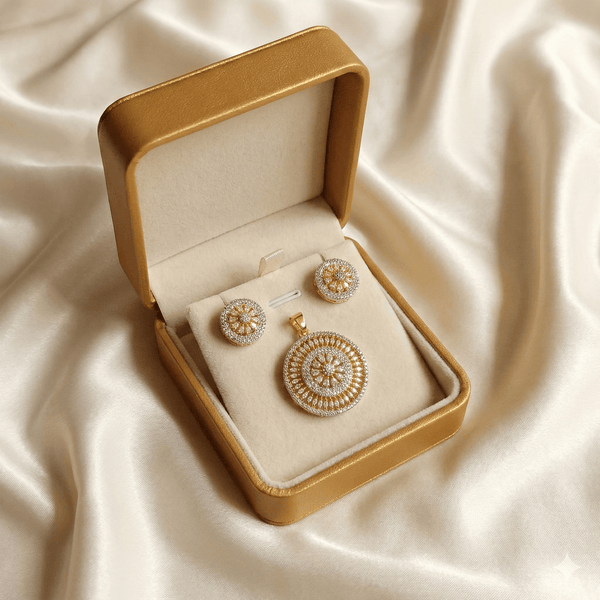 Luxe Gold Tone Round AD Pendant Set | Ammaira Jewelz Ammaira Jewelz