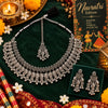 Mayuri Silver Oxidised Floral Choker Necklace Set with Maangtikka