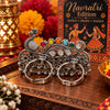 Mayurika peacock dual-finger ring for women with oxidised detailing, colourful accents and traditional Indian-inspired design