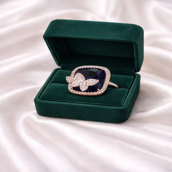 Midnight Butterfly Adjustable Crystal Ring for Women