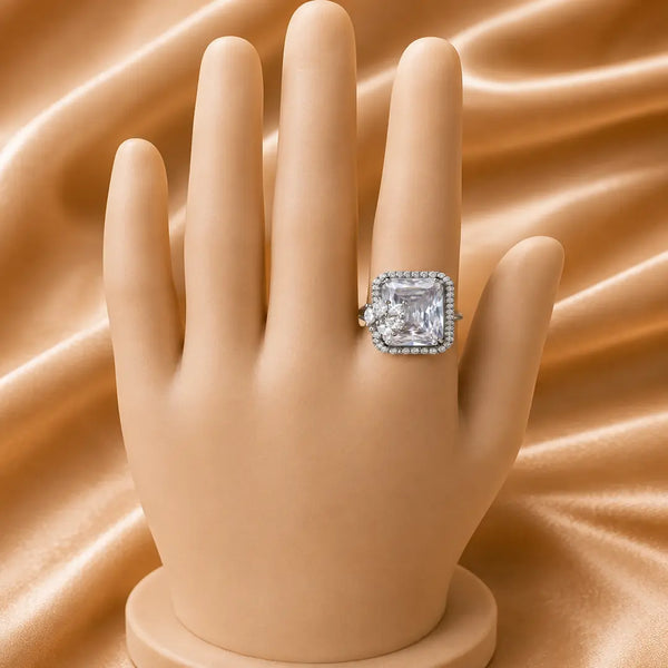 Moonlight Majesty Silver Polish Adjustable Crystal Ring for Women
