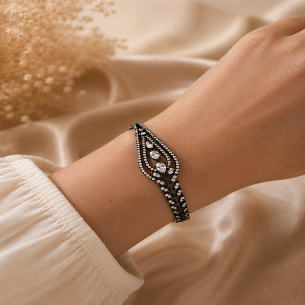 Noir Leaf Black Rhodium American Diamond Bracelet for Women