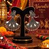 Oxidized German silver mirror work dancing woman dangler earrings for women, featuring intricate traditional design and festive Navratri styling.