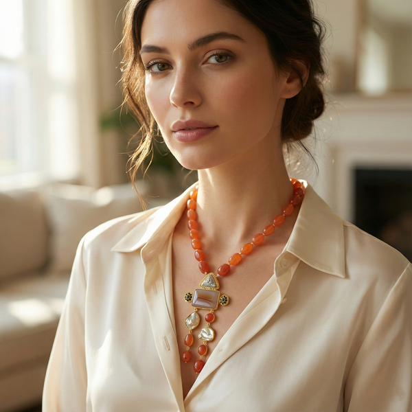 Orange Beaded Statement Necklace | Ammaira Jewelz