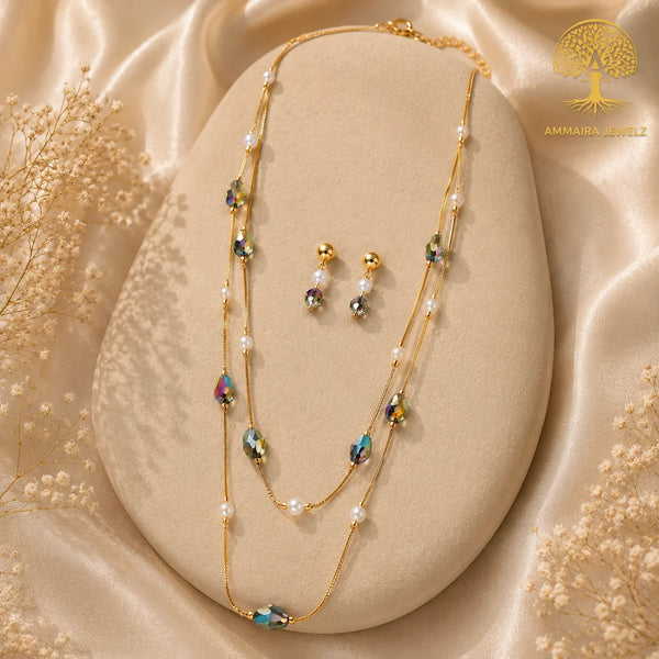 Prism Royale Dual-Layer Gold Crystal & Pearl Mala Set
