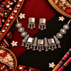 Rajvanshi antique oxidised ghungroo necklace set for women with traditional motifs and matching earrings.
