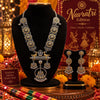 Rajvanshi Mandala alloy oxidised 2-tone fusion necklace set with circular motifs, statement pendant and matching earrings for women