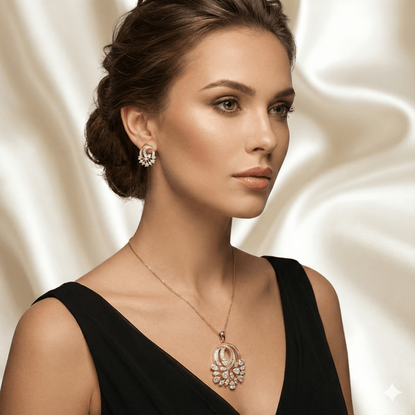 Rose Gold AD Floral Pendant Set Online | Ammaira Jewelz Ammaira Jewelz