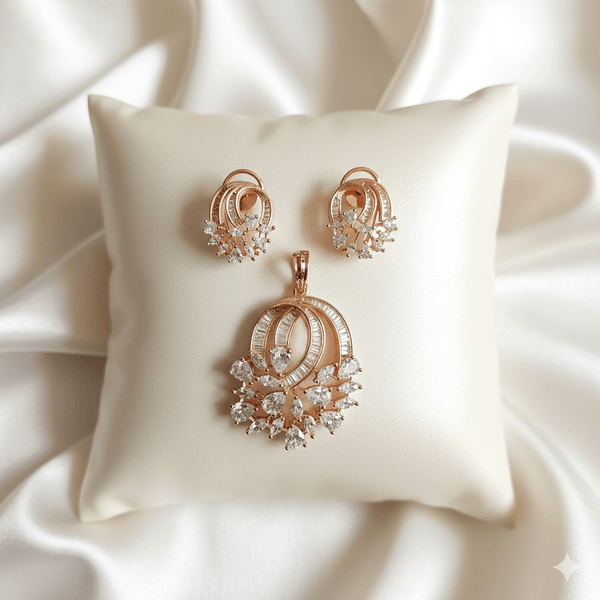 Rose Gold AD Floral Pendant Set Online | Ammaira Jewelz Ammaira Jewelz