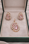 Rose Gold Blush Pink Stone Diamond Pendant & Earrings Set | Ammaira Jewelz