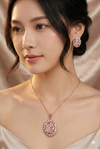 Rose Gold Blush Pink Stone Diamond Pendant & Earrings Set | Ammaira Jewelz