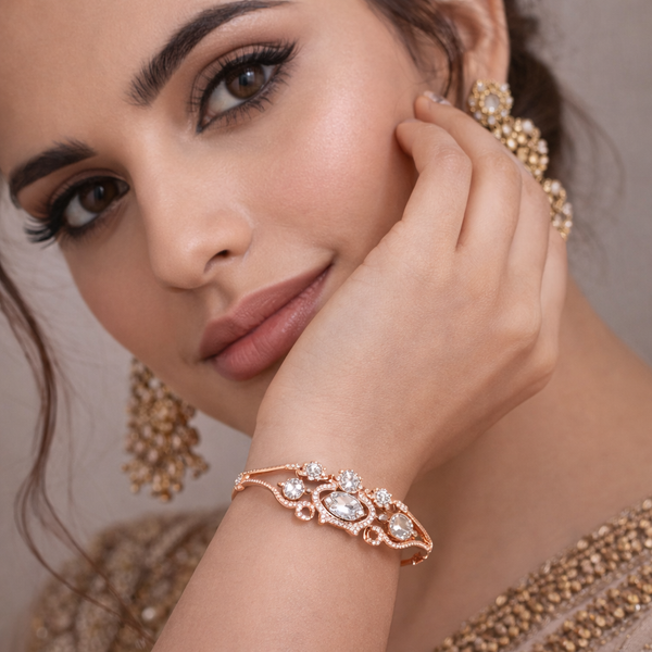Rose Gold Crystal Openable Bracelet for Festive & Daily Luxury