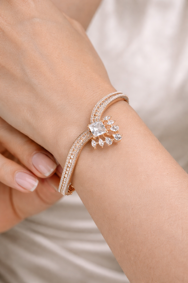 Rose Gold Diamond Floral Bracelet with Square Center | Ammaira Jewelz