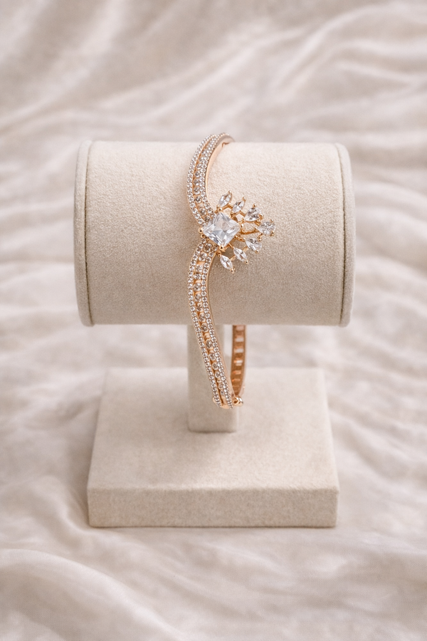 Rose Gold Diamond Floral Bracelet with Square Center | Ammaira Jewelz