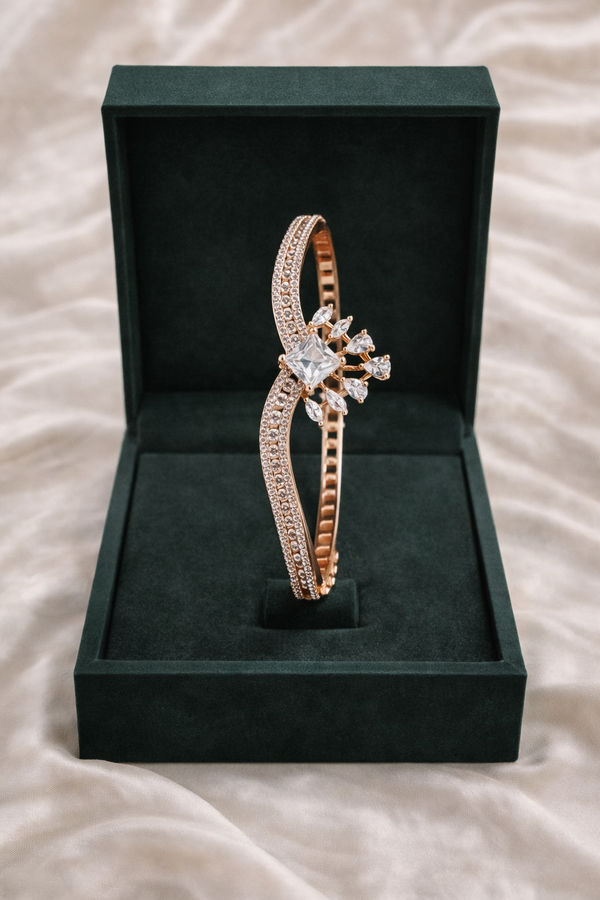 Rose Gold Diamond Floral Bracelet with Square Center | Ammaira Jewelz