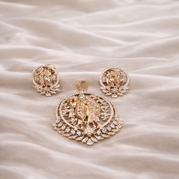 Rose Gold Divine Radha Krishna Diamond Pendant & Earrings Set | Ammaira Jewelz