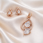 Rose Gold Double Teardrop Crystal Pendant & Earrings Set – Luxury Sparkle Jewelry