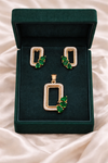 Rose Gold Emerald Green Diamond Pendant & Stud Earrings Set | Ammaira Jewelz