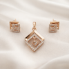 Rose Gold Geometric Crystal Pendant & Stud Earrings Set – Elegant Square Design Jewelry