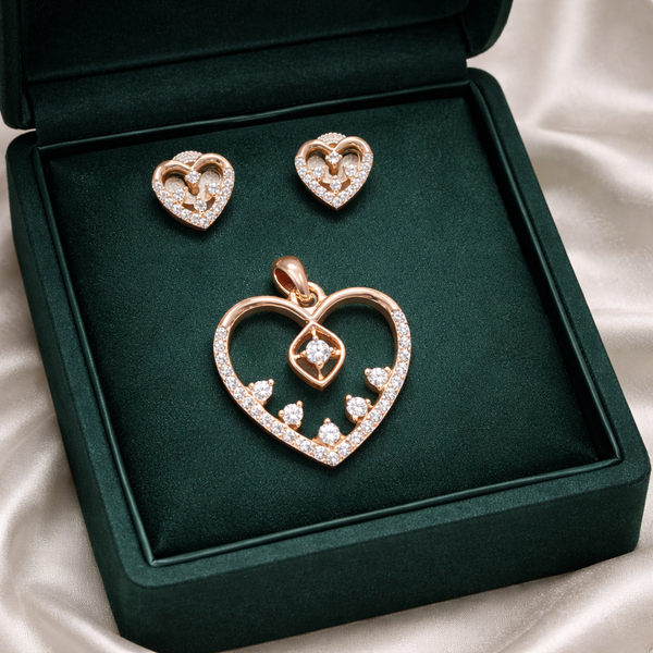 Rose Gold Heart Crystal Pendant Set | Ammaira Jewelz