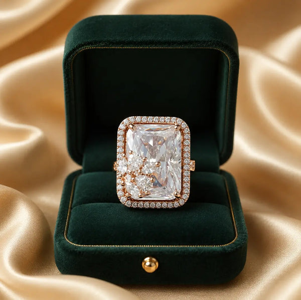 Rose Gold Moonlight Majesty Adjustable Crystal Ring for Women