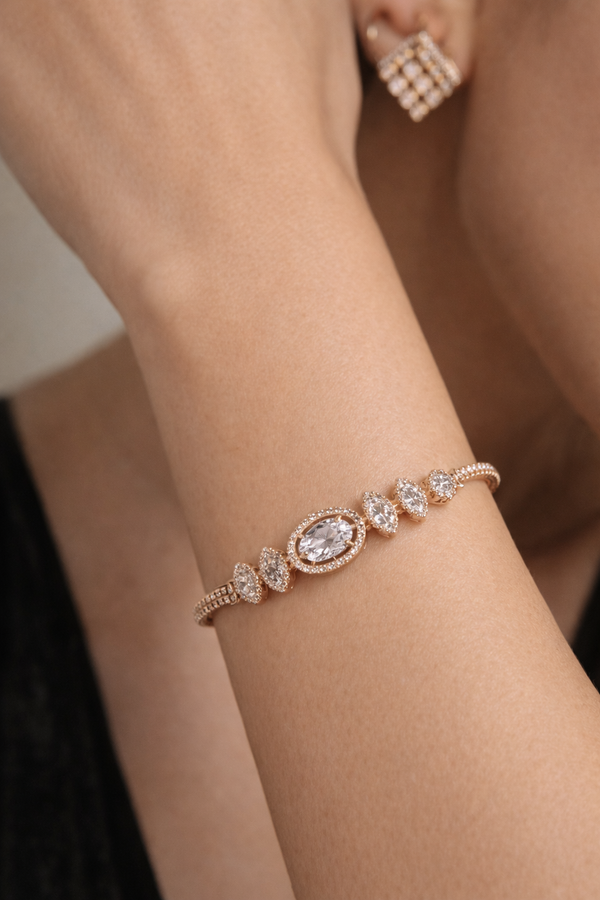 Rose Gold Oval Crystal Openable Bracelet for Festive Luxury