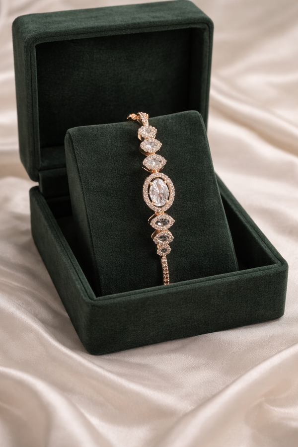 Rose Gold Oval Crystal Openable Bracelet for Festive Luxury