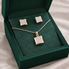 Rose Gold Square Crystal Pendant & Stud Earrings Set – Elegant Sparkle Jewelry