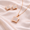 Rose Gold Square Crystal Pendant & Stud Earrings Set – Elegant Sparkle Jewelry